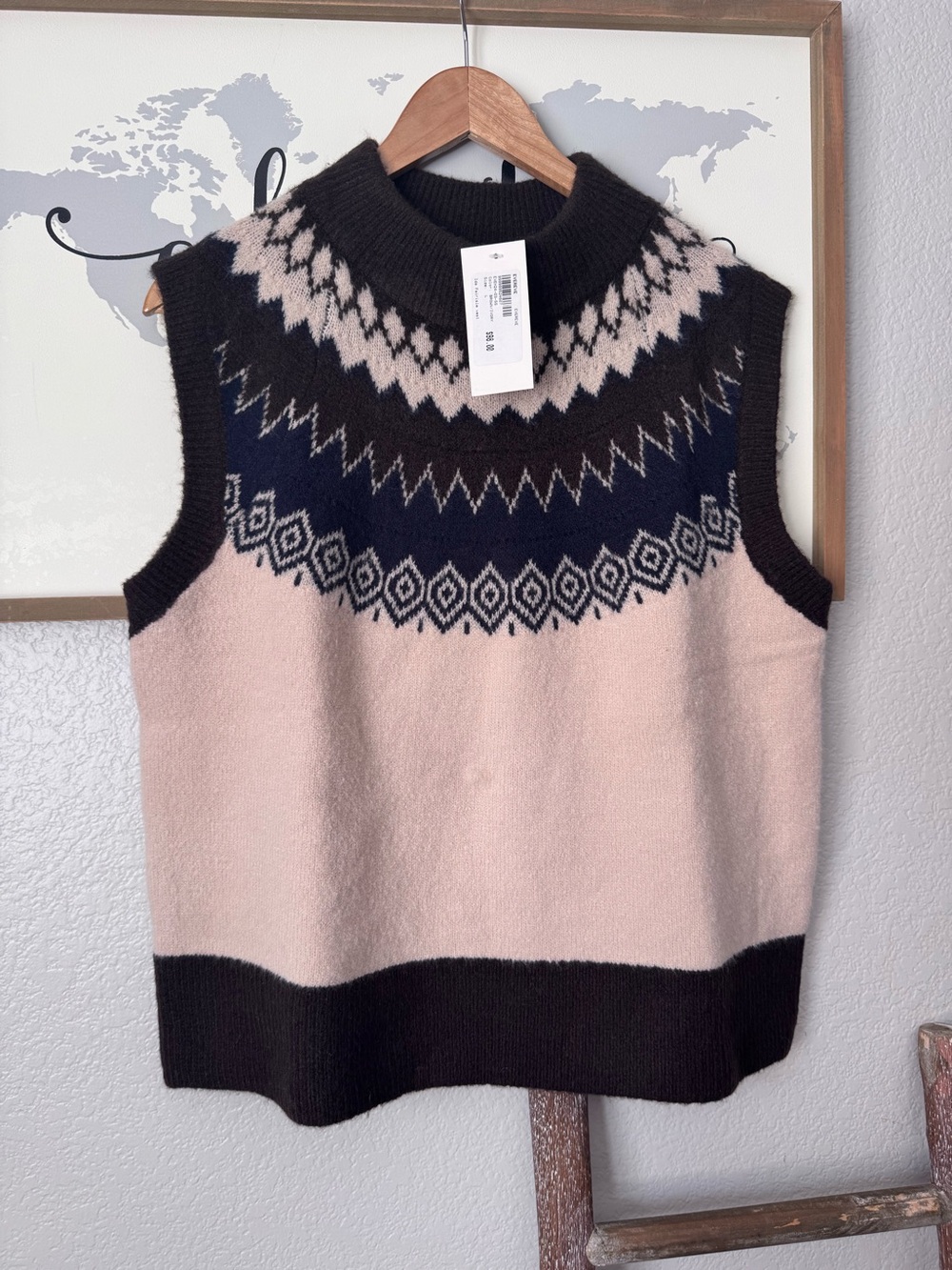 Fair isle evereve nwt vest large brown & cream